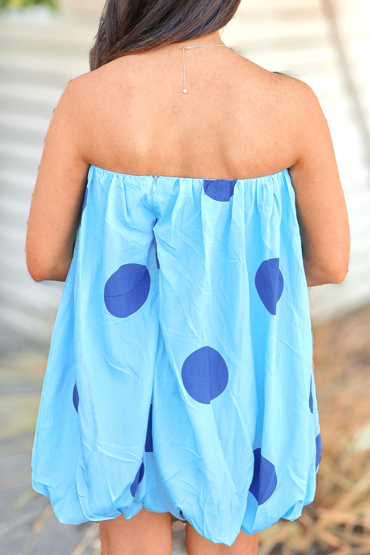 All is Well Strapless Polka Dot Bubble Mini Dress-DRESS CASUAL PRINT