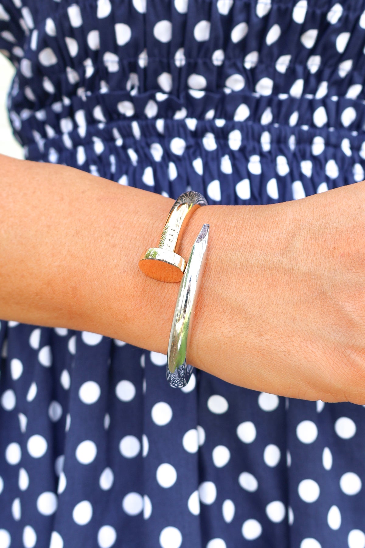 About Time Two Tone Nail Hinge Bracelet-ACC BRACELET