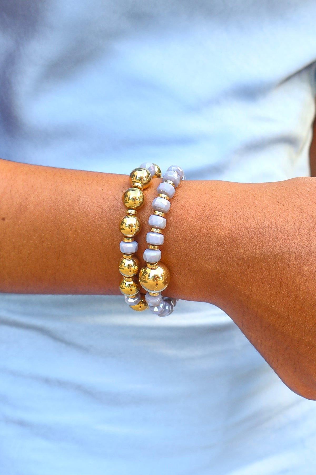 Set of two multi beaded stretch bracelets, view 2