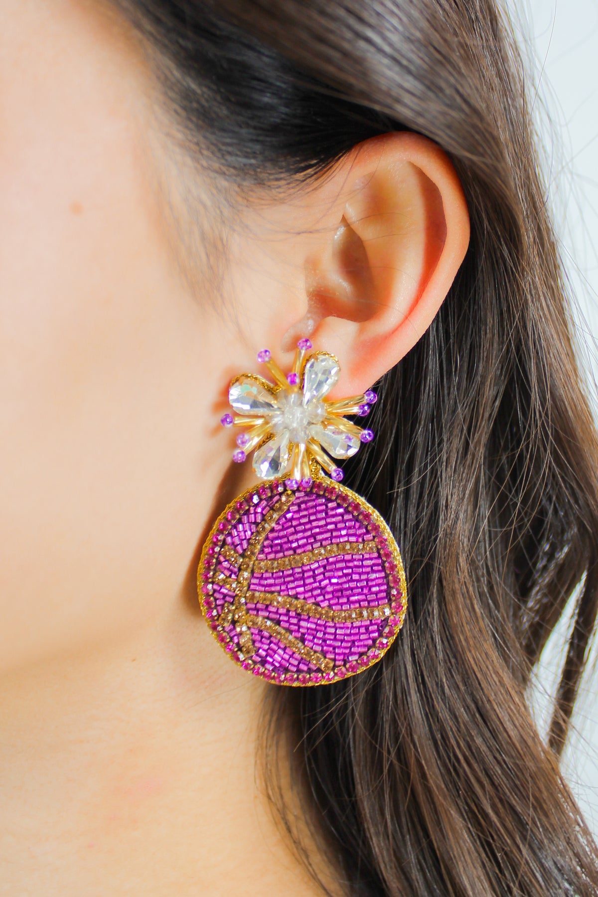 Three Pointer Beaded Basketball Earrings by Golden Lily-ACC JEWELRY LSU