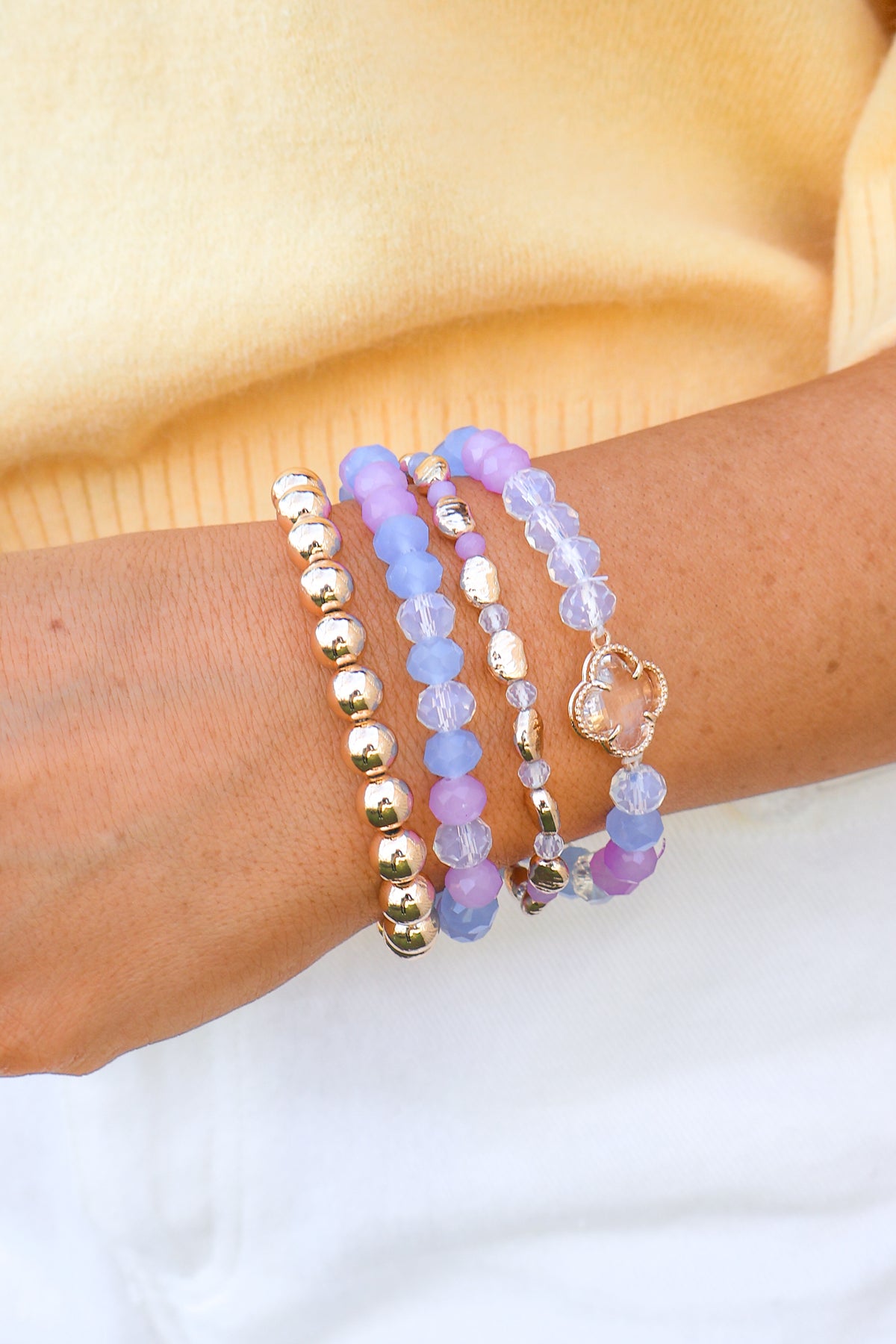 More Than Happy Clover Charm Bracelet Set in Periwinkle-ACC BRACELET