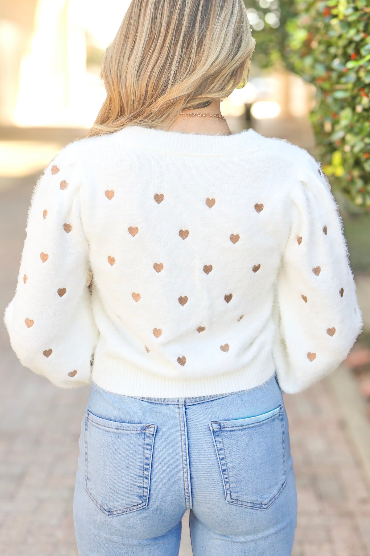Love You Lots Balloon Sleeve Heart Cropped Cardigan-TOP CARDIGAN