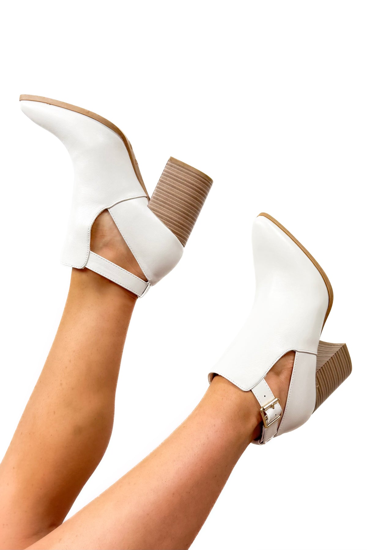 Ivory pleather cutout ankle booties, view 2