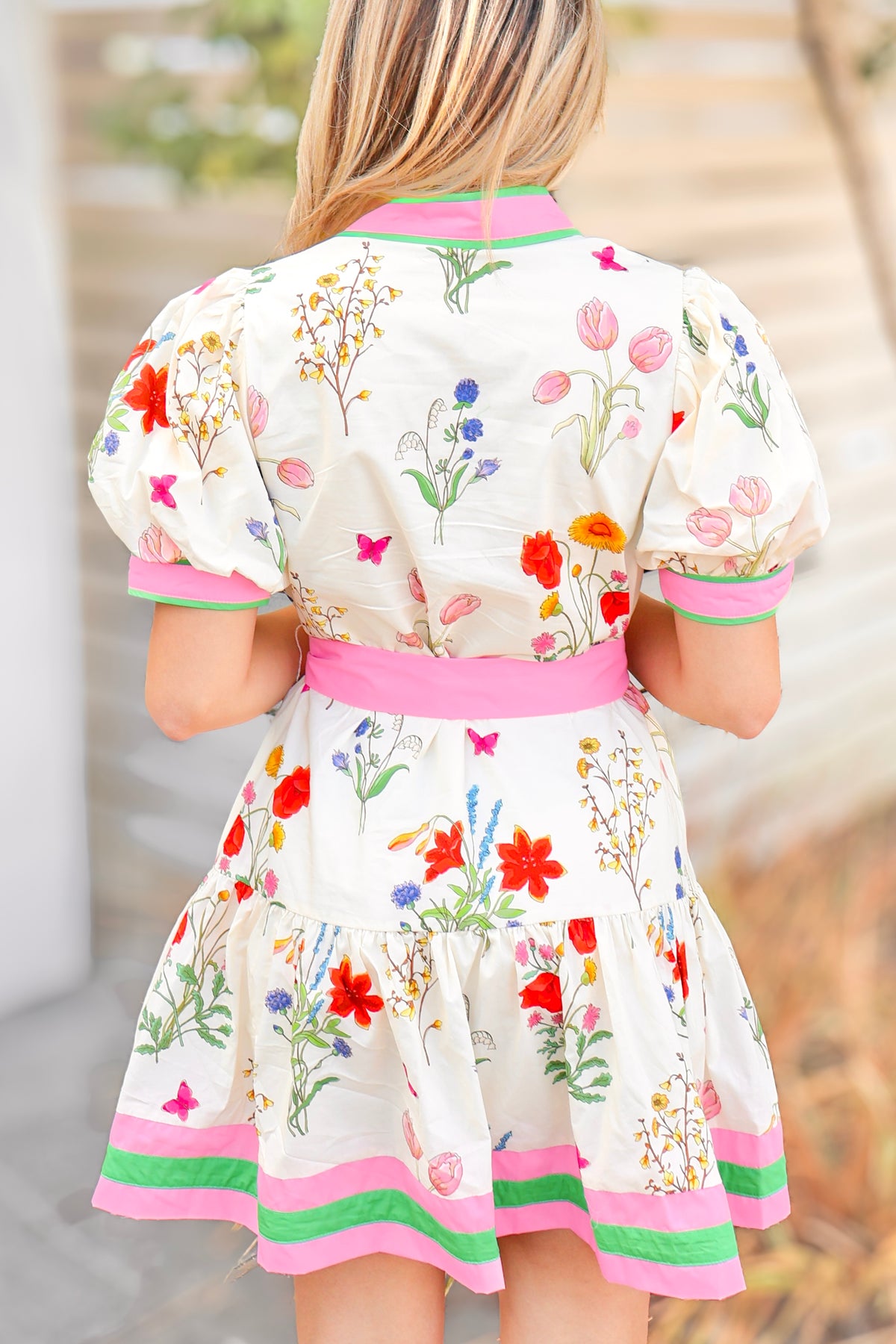 All Up to You Floral Trim Button Down Dress Size L-DRESS CASUAL PRINT