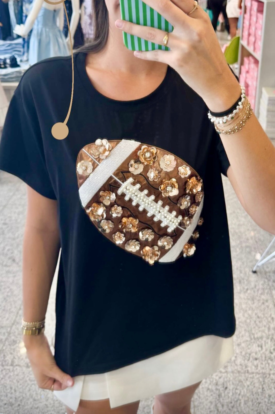 Flower Football Tee by Queen of Sparkles in Black-TOP S/S PRINT
