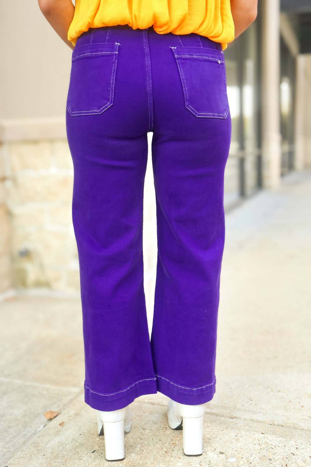Above Average High Rise Wide Leg Cropped Pants in Dark Purple - alternate view