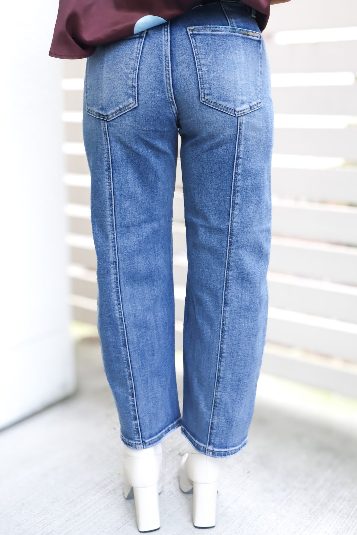 Check the Agenda Seam Detail Cropped Barrel Jeans