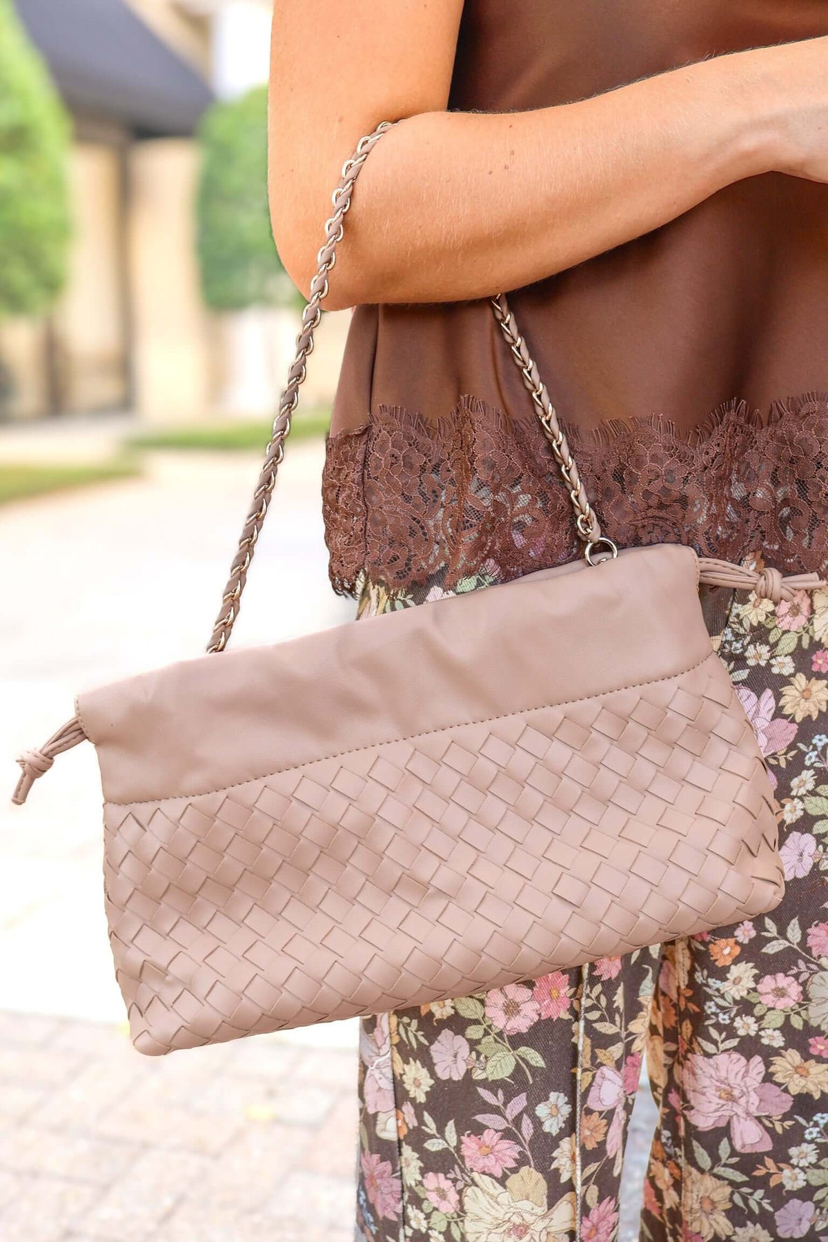 An Easy Choice Textured Pleather Shoulder Bag in Natural