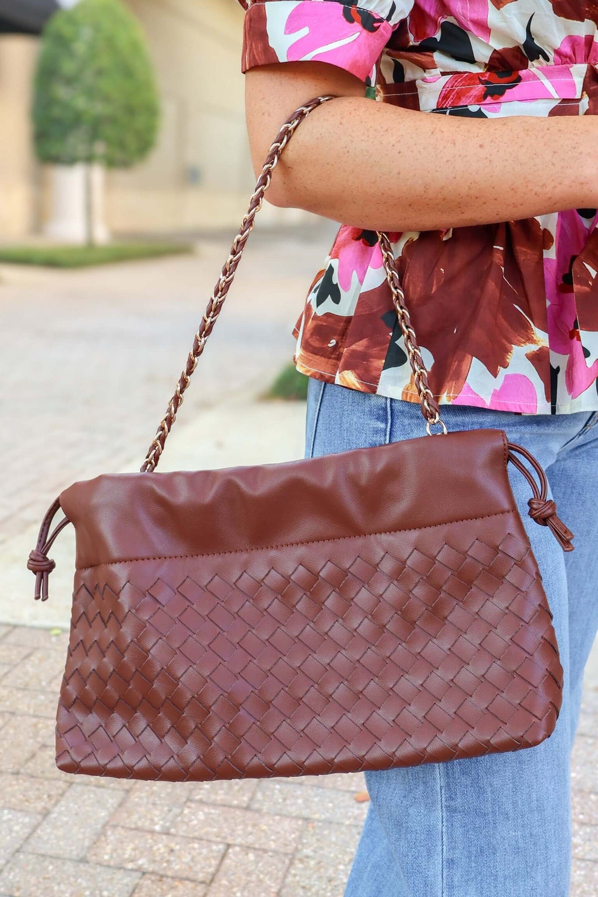 An Easy Choice Textured Pleather Shoulder Bag in Brown