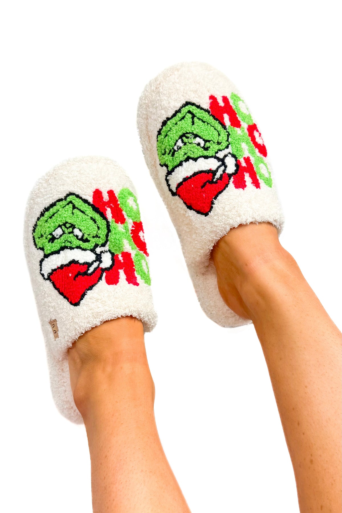 Ho Ho Ho Grinch Slippers Size 6-SHOE FLAT