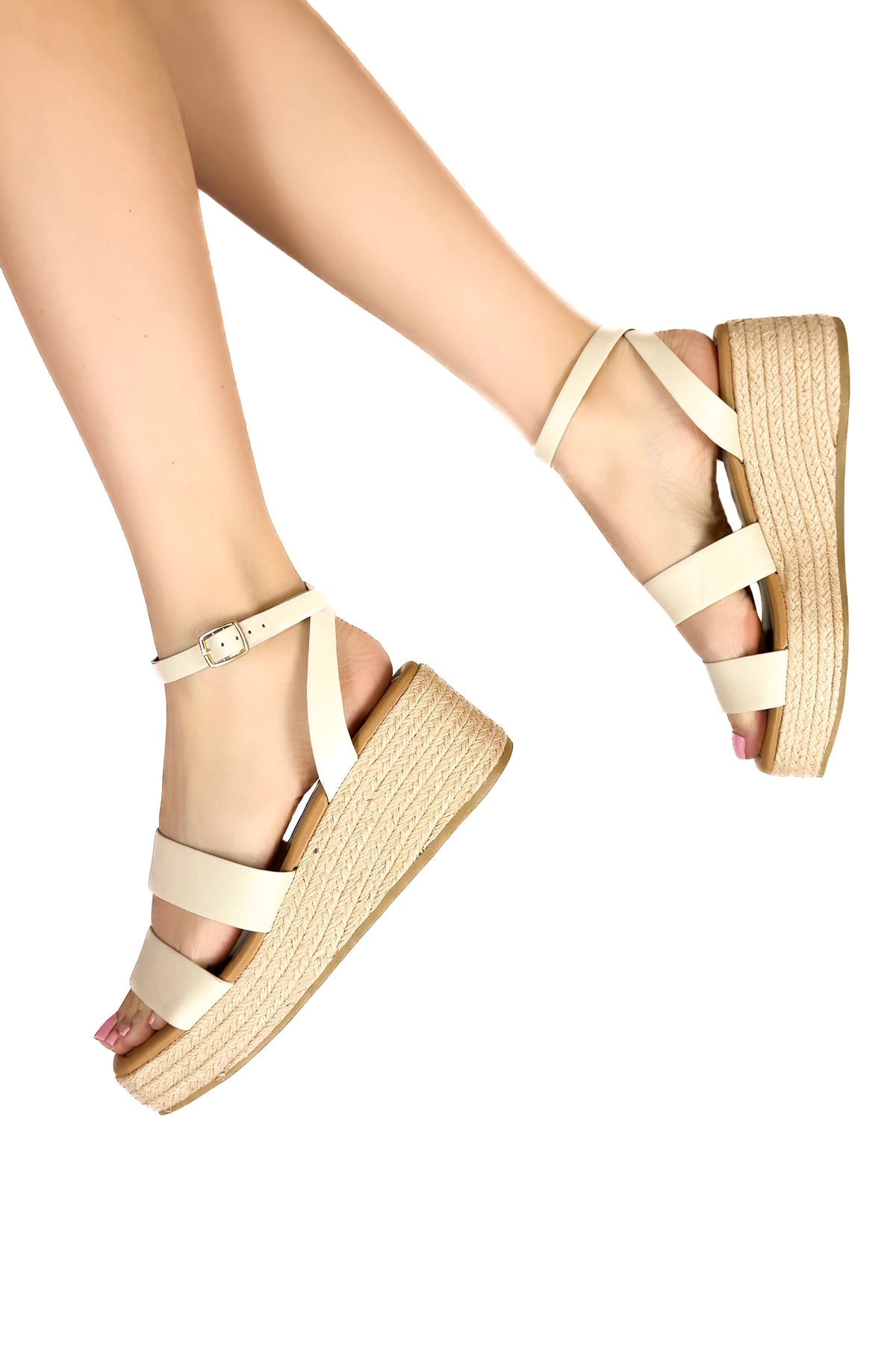 Caught Your Glance Ankle Strap Platform Sandals in Bone Size 10-SHOE SANDALS
