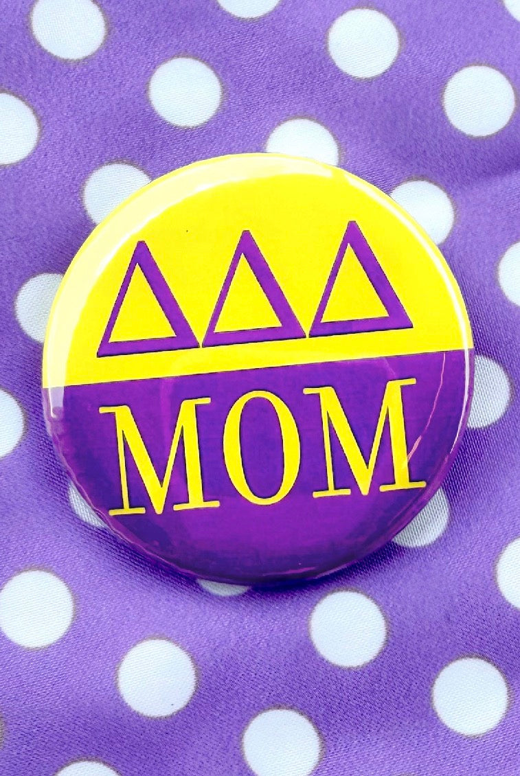 DDD Mom Greek Small Gameday Button close-up