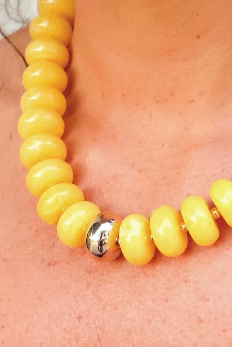 Never Ending Beaded Stone Chunky Necklace in Yellow - close-up