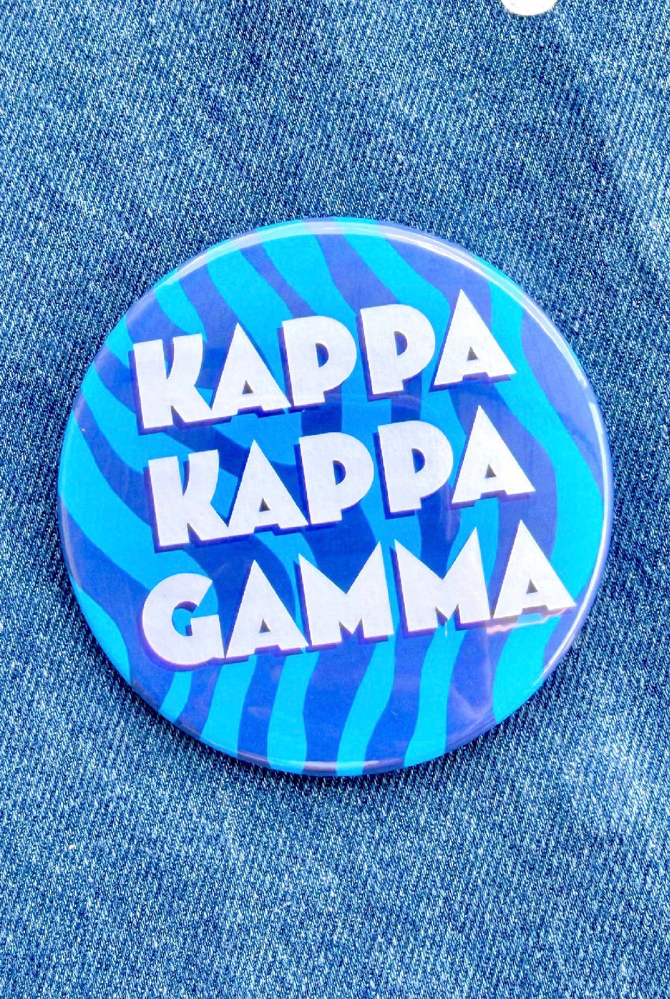 Kappa Kappa Gamma Zebra Greek Gameday Button close-up