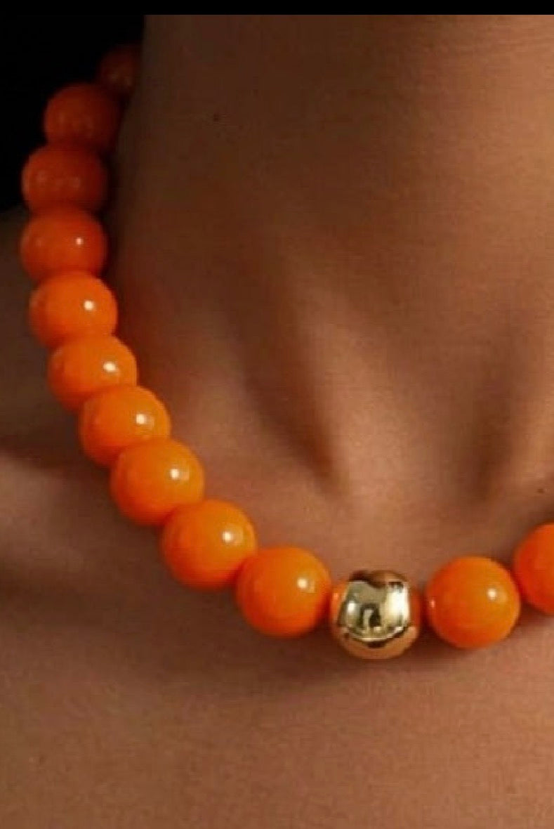 Time to Get Noticed Beaded Necklace in Orange - close-up