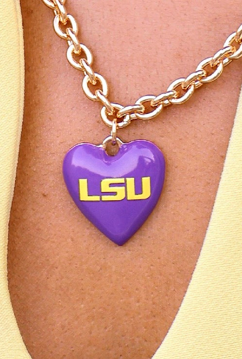 Long Live LSU Heart Chain Necklace - close-up