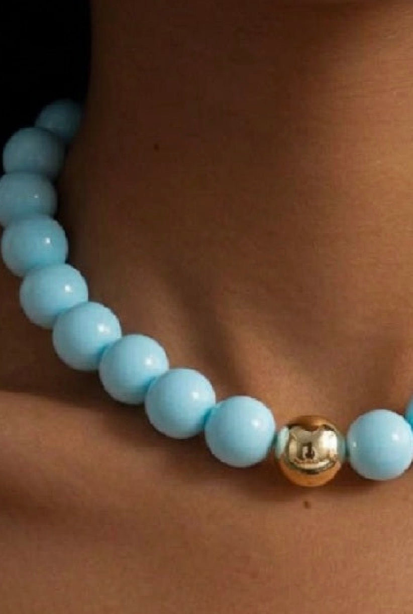 Time to Get Noticed Beaded Necklace in Light Blue - close-up