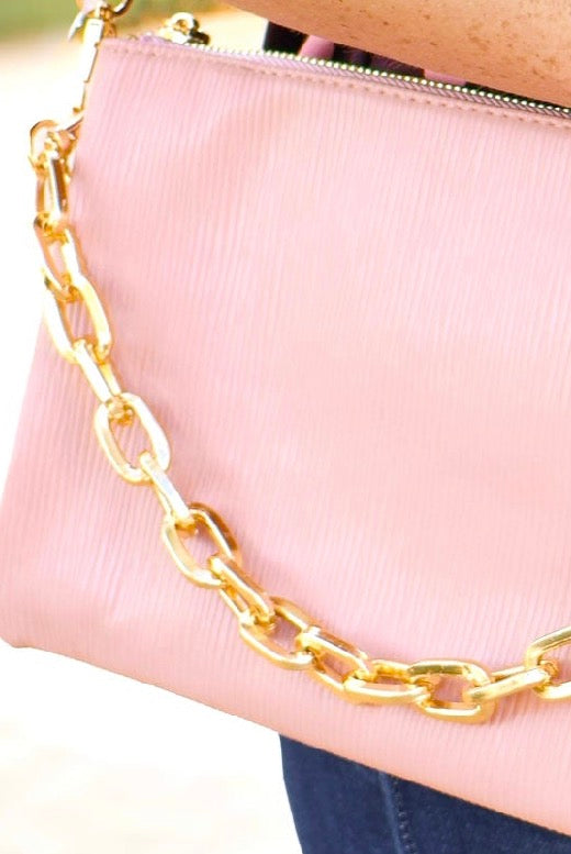 Bold New Days Pleather Chain Detail Bag in Rosewood - close-up