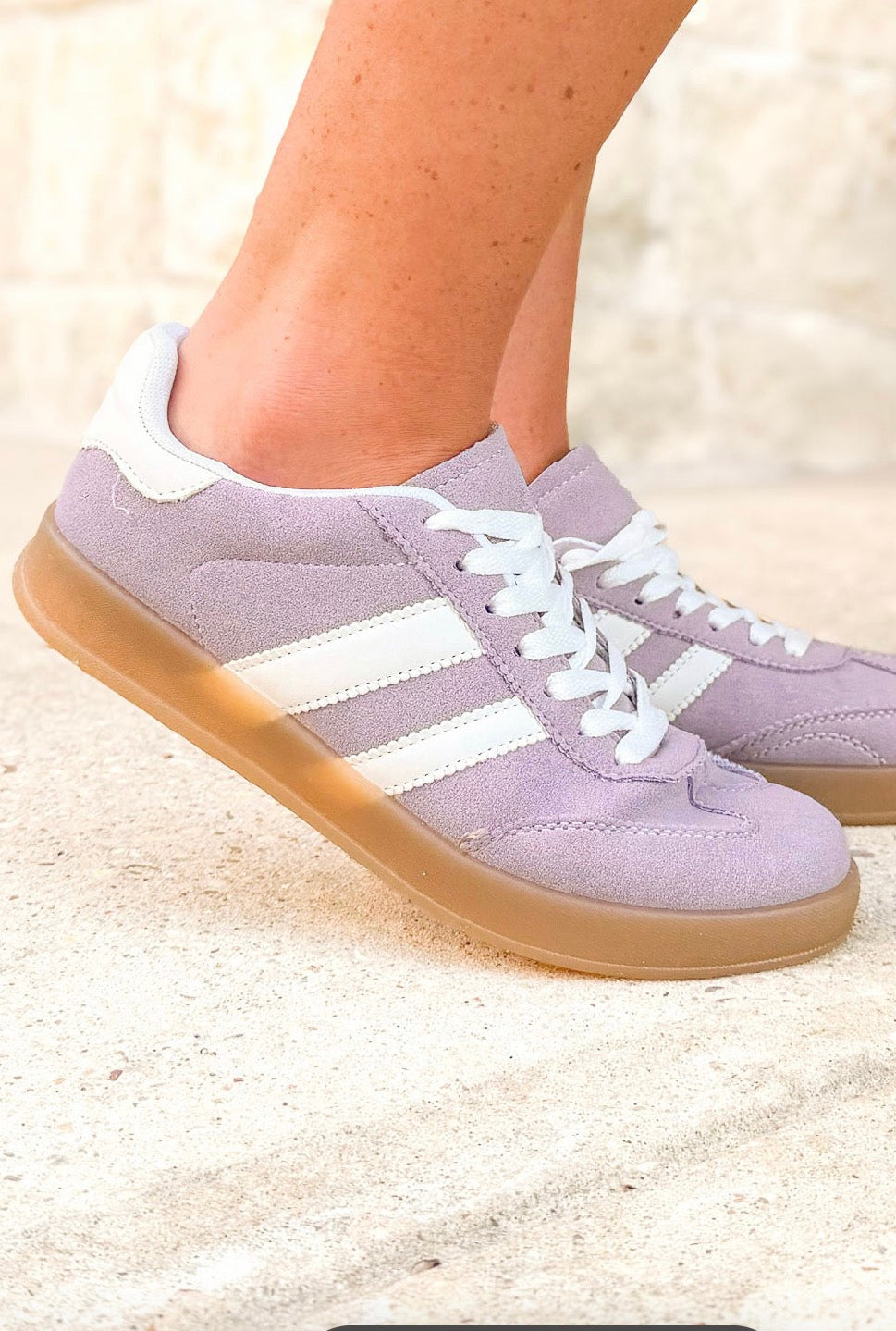 Take Your Place Double Stripe Sneakers in Dusty Lilac - close-up