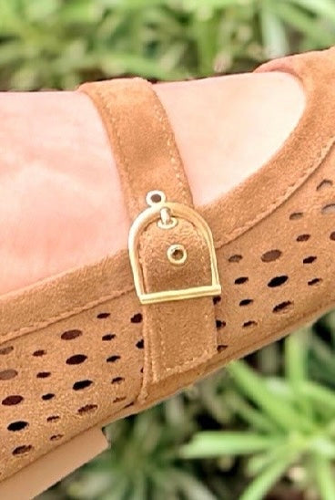Hello Weekend Cutout Suede Ballet Flat in Light Brown - close-up