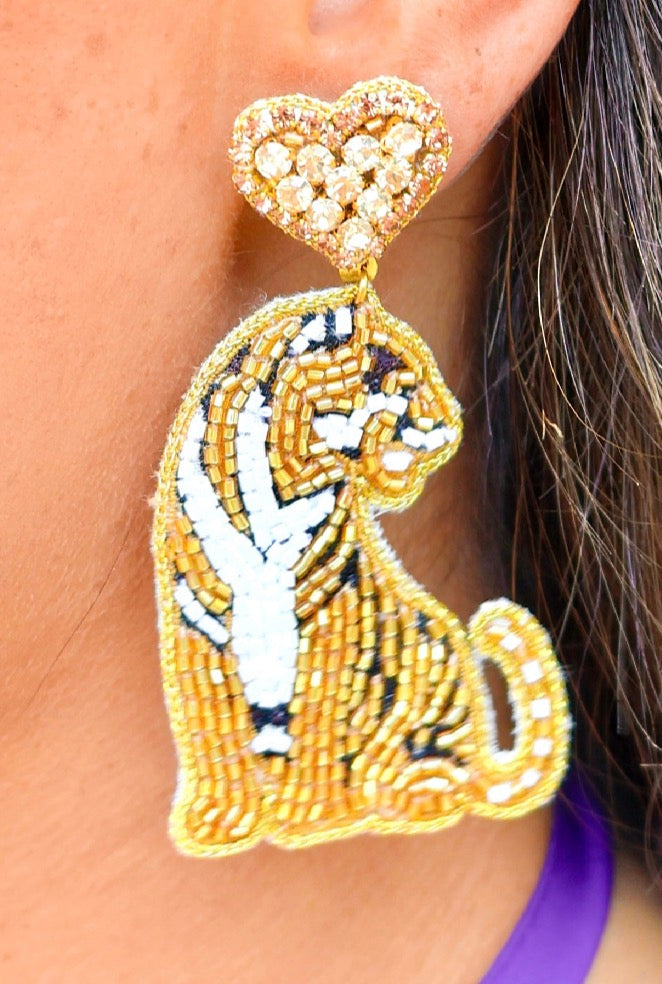 Loving Tigers Beaded Earrings by Louie Love - close-up