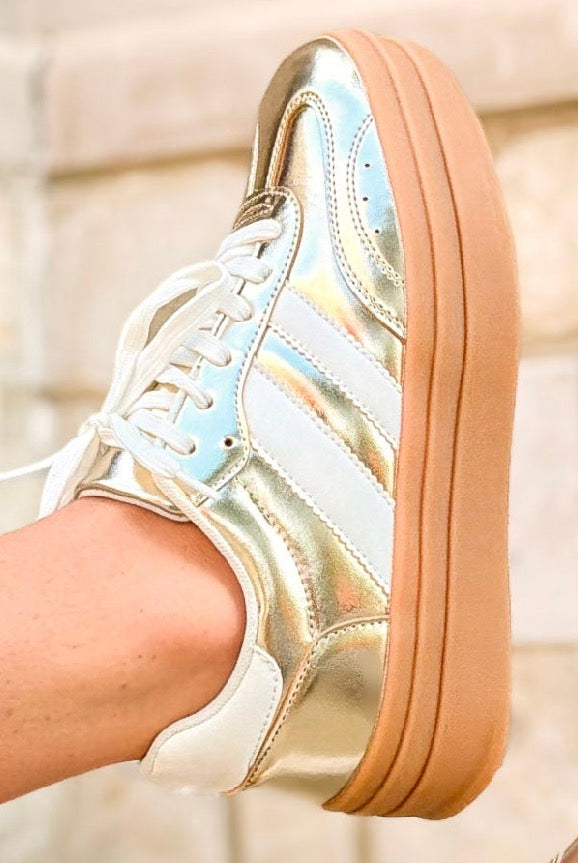 All That Matters Metallic Platform Sneakers in Gold - close-up