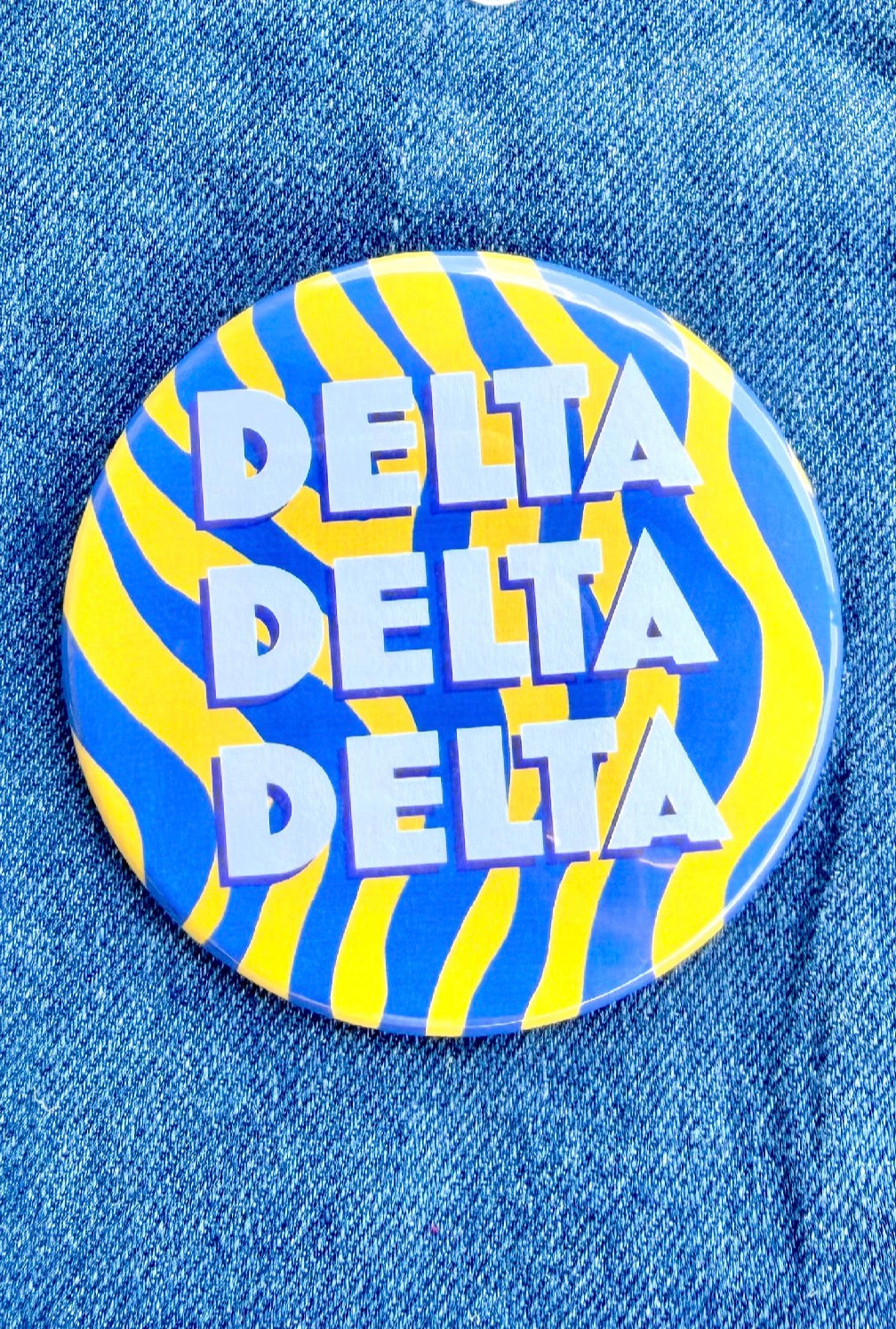 Delta Delta Delta Zebra Greek Gameday Button close-up