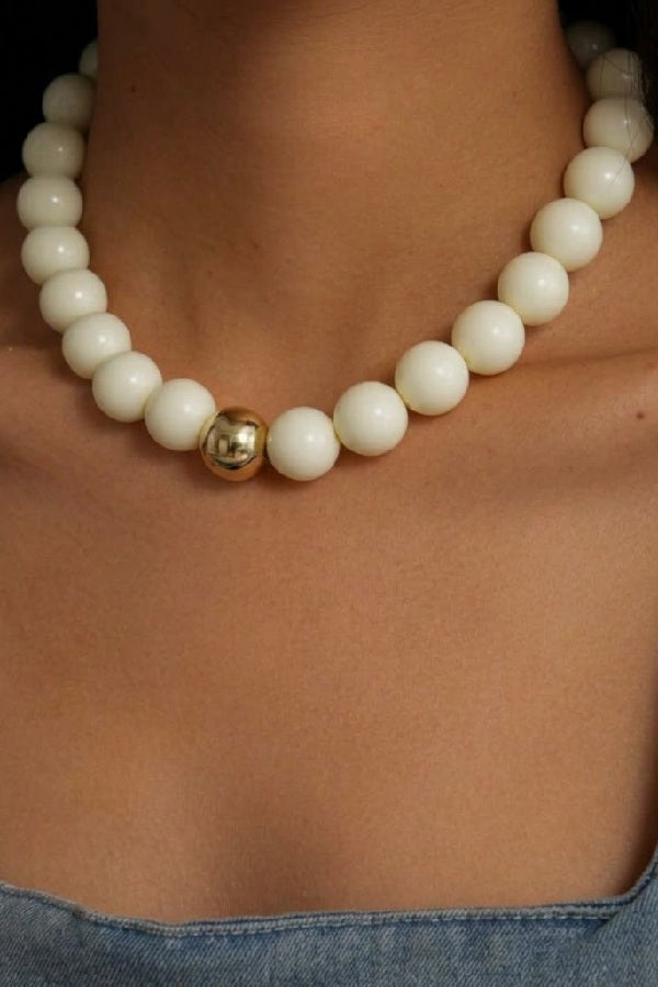 Time to Get Noticed Beaded Necklace in Light Yellow with gold ball center