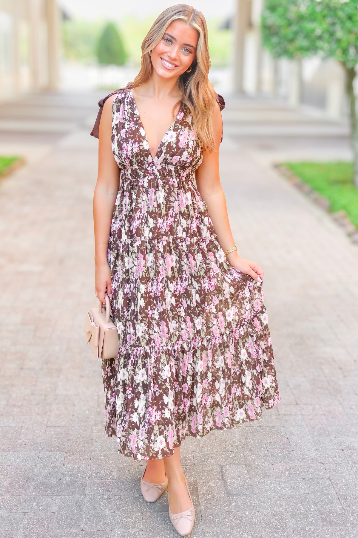 Stepping Up Floral Tie Strap Maxi Dress Size M-DRESS LONG