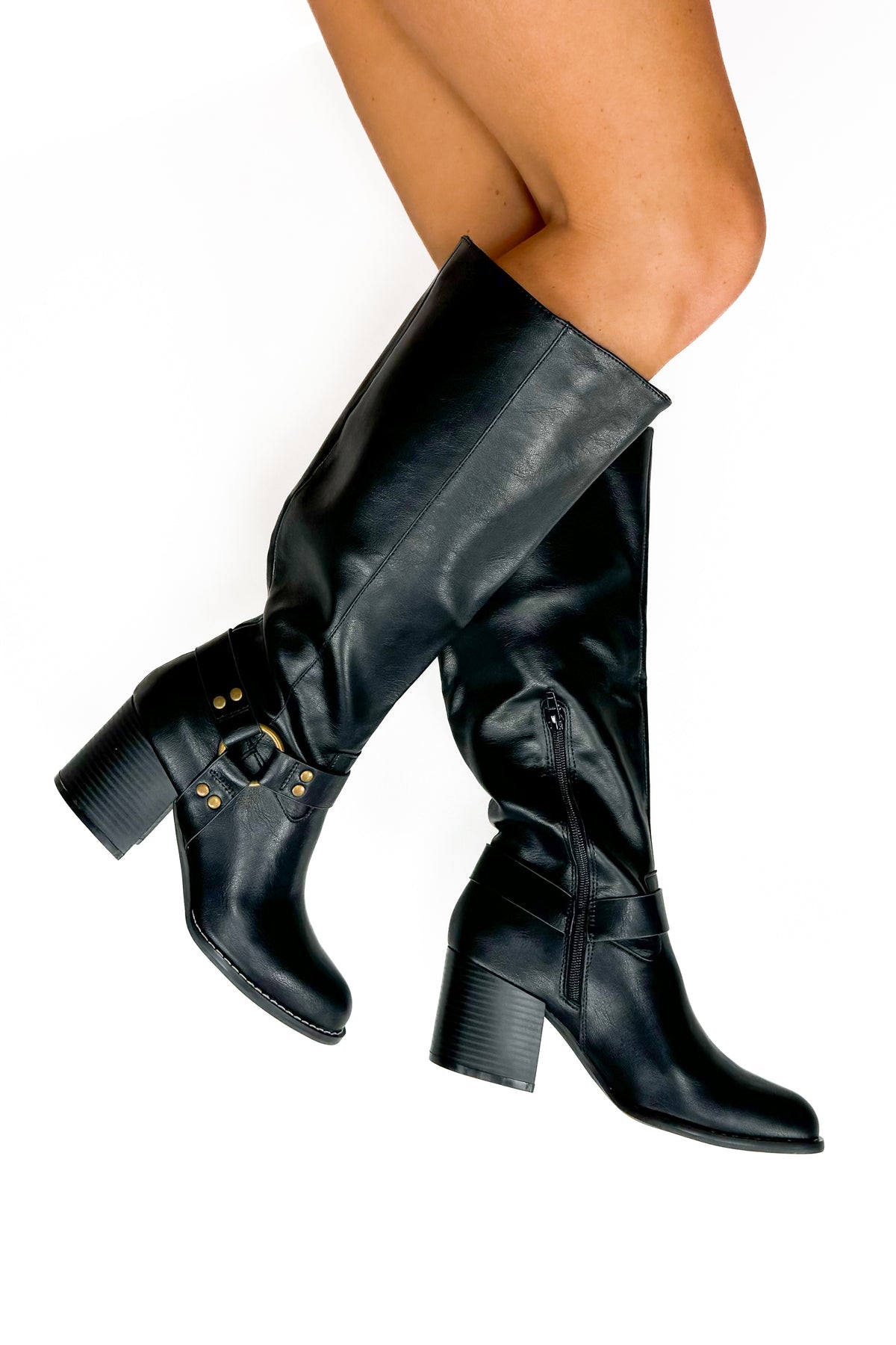 All the Buzz Pleather Knee Boots-SHOE BOOT KNEE