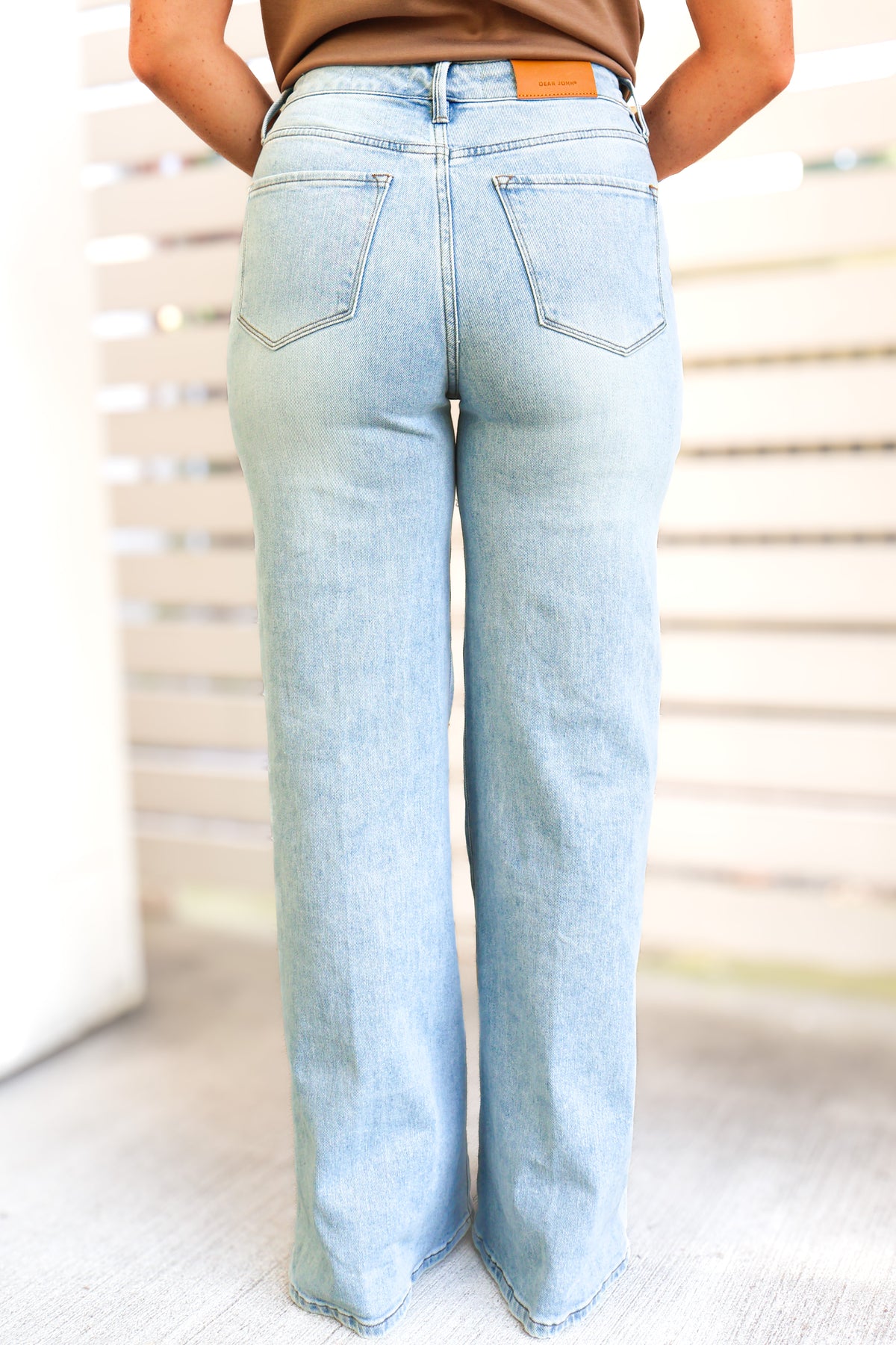 Checking All the Boxes Eyelet Detail Straight Leg Jeans by Dear John