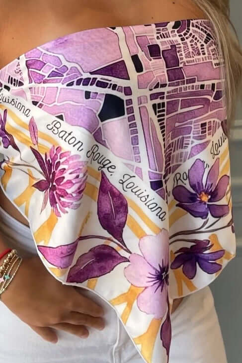 On the Map Baton Rouge Watercolor Scarf in Purple and Yellow - alternate view 1