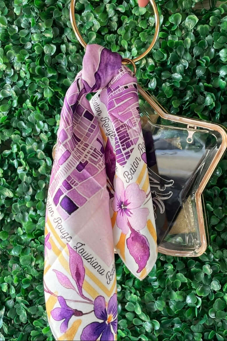 On the Map Baton Rouge Watercolor Scarf in Purple and Yellow - alternate view 3