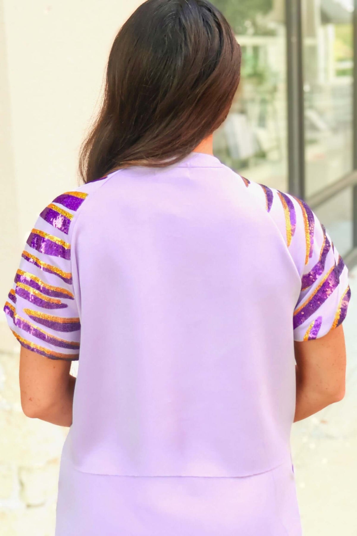 So to Speak Sequin Tiger Stripe Top and Skort Set by Bomb Designs in Purple and Gold - alternate view 2