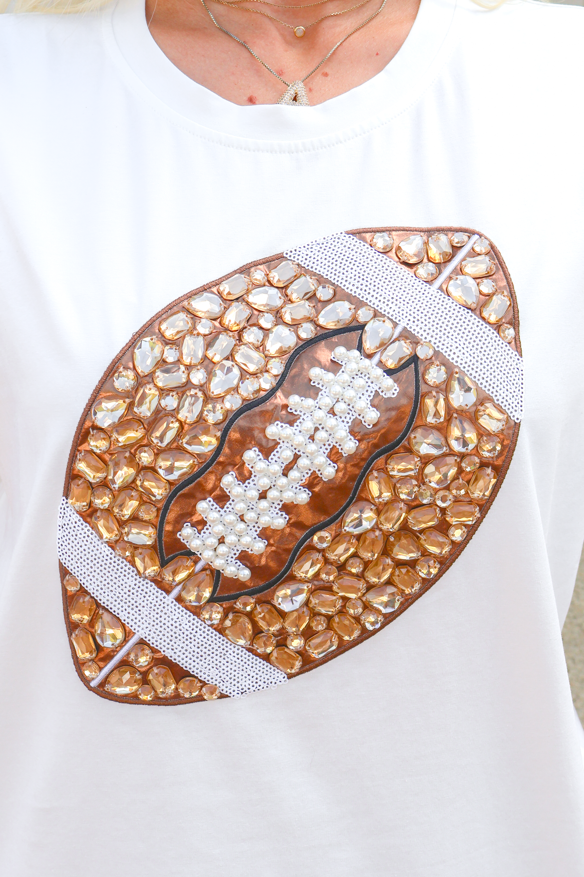 Jeweled Football Tee by Queen of Sparkles-TOP S/S PRINT