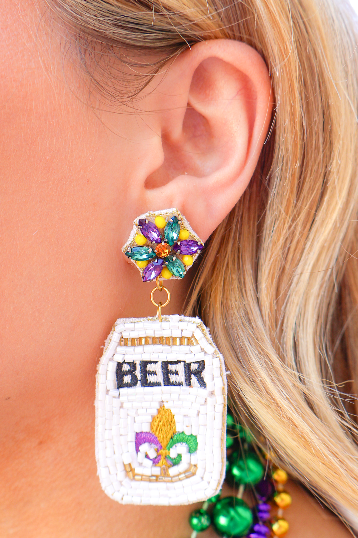 Throw Me A Beer Beaded Earrings-ACC EARRING