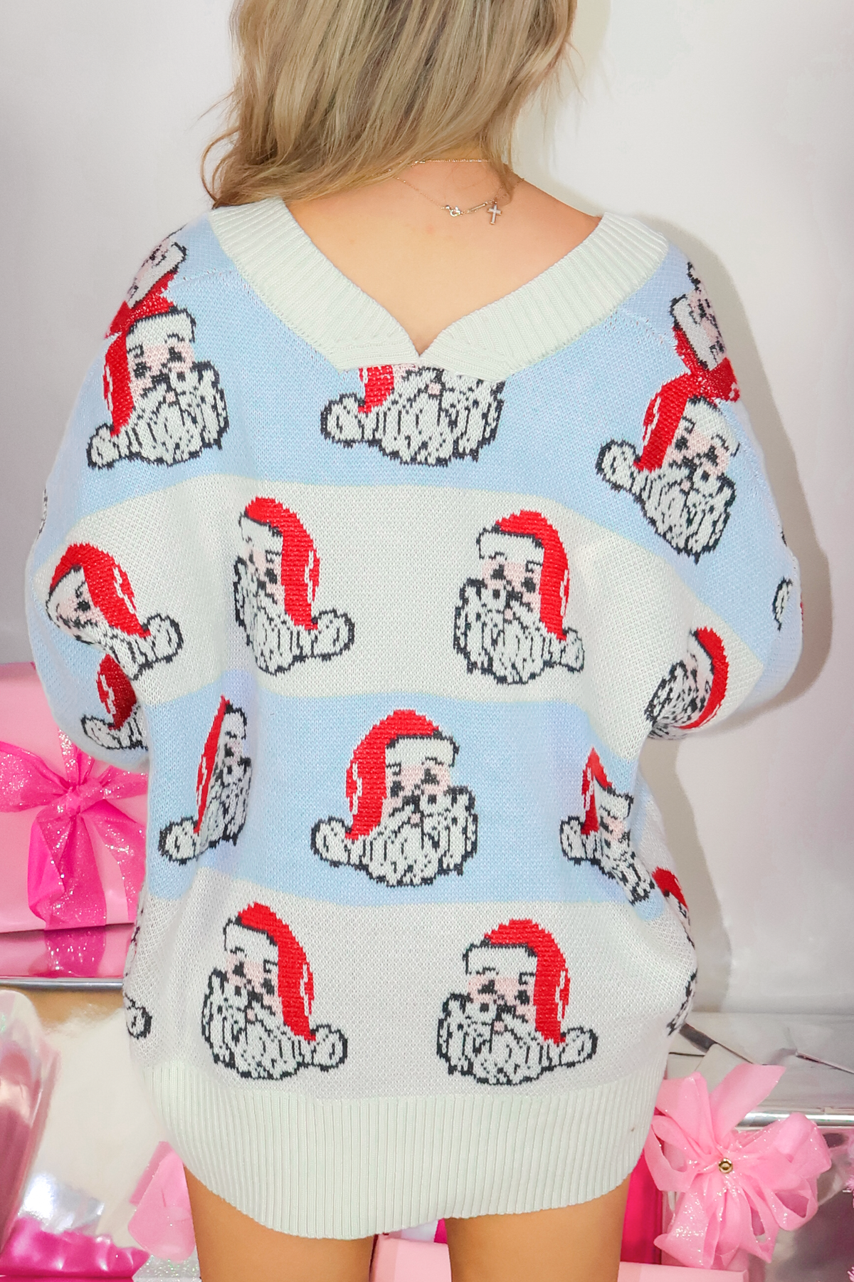 Holiday Spirit Oversized Santa Checkered Cardigan Size L-TOP CARDIGAN