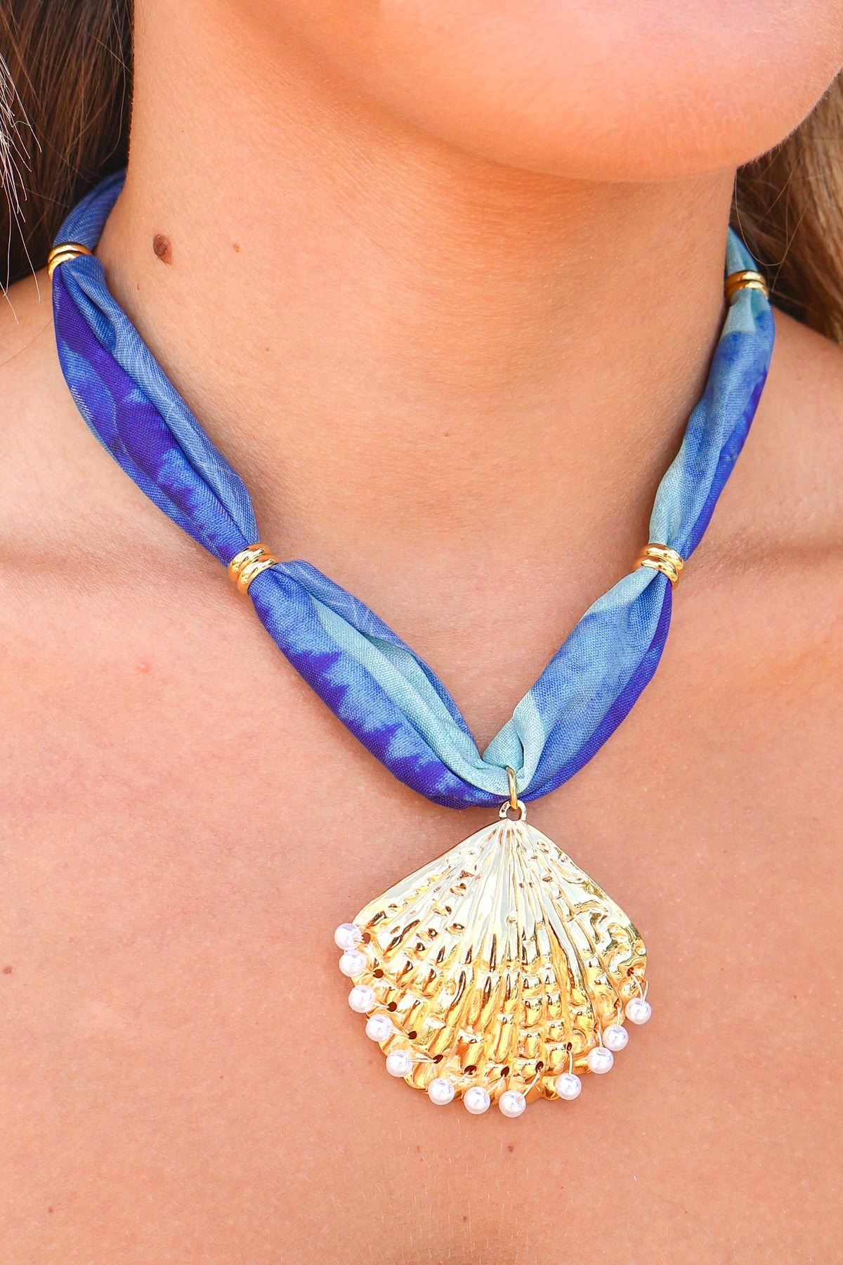 Watercolor Views Shell Charm Scarf Necklace-ACC NECKLACE