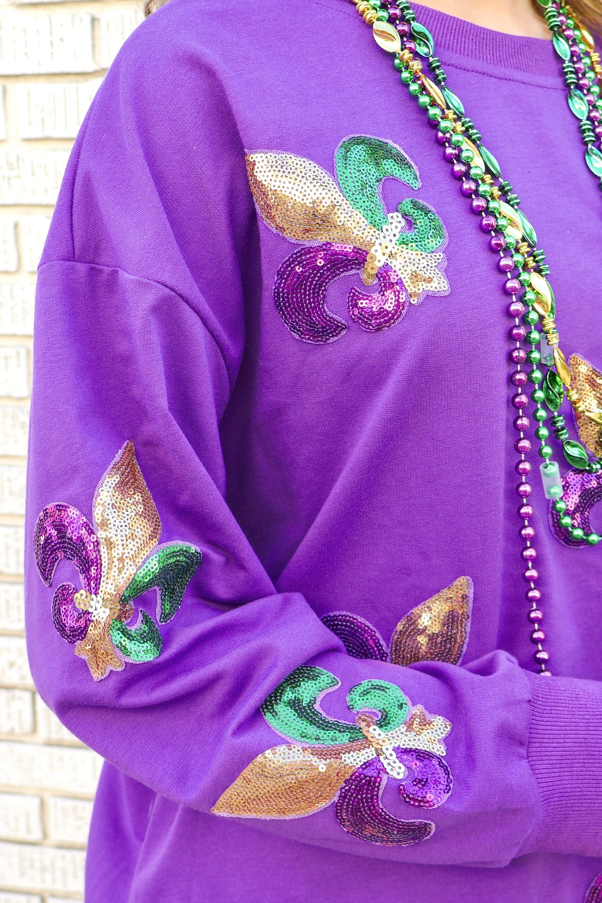 In My City Sequin Fleur De Lis Pullover Size XL-TOP L/S PRINT