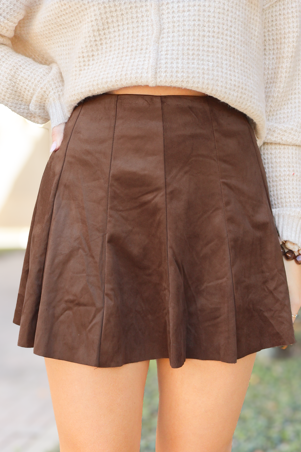 Time Will Tell Suede Flared Mini Skort Size S-SKIRT CASUAL SOLID