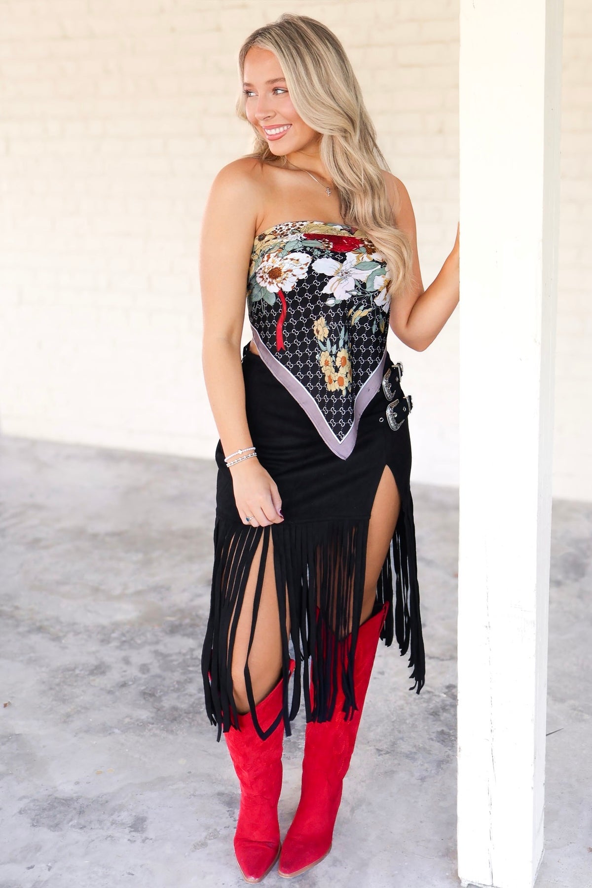 So Darling Floral Print Satin Scarf in Black