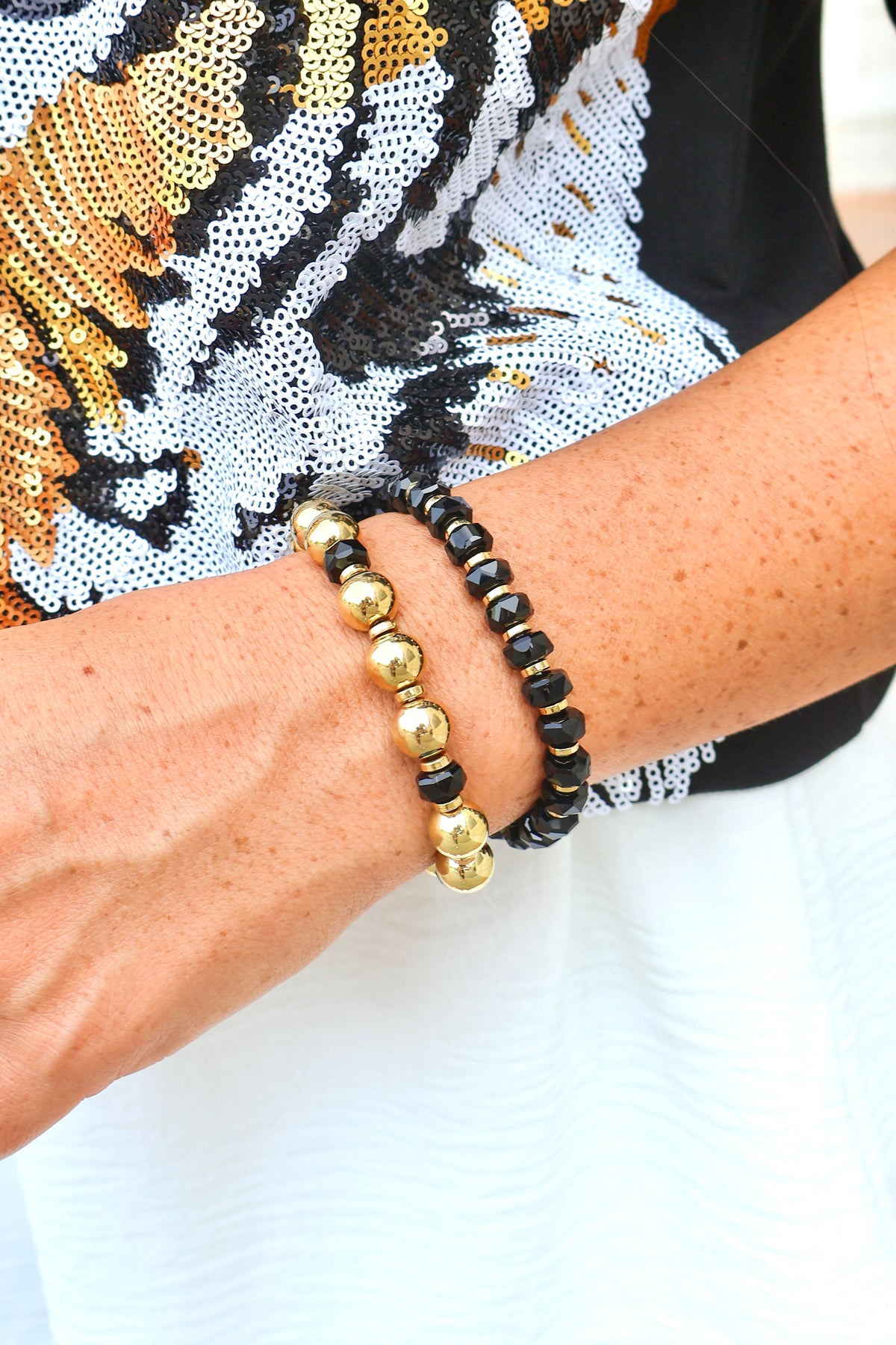 Set of two multi beaded stretch bracelets