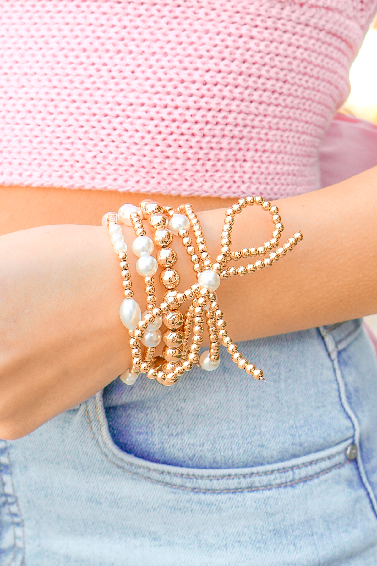 Tied with Love Pearl Bow Bracelet Set-ACC BRACELET