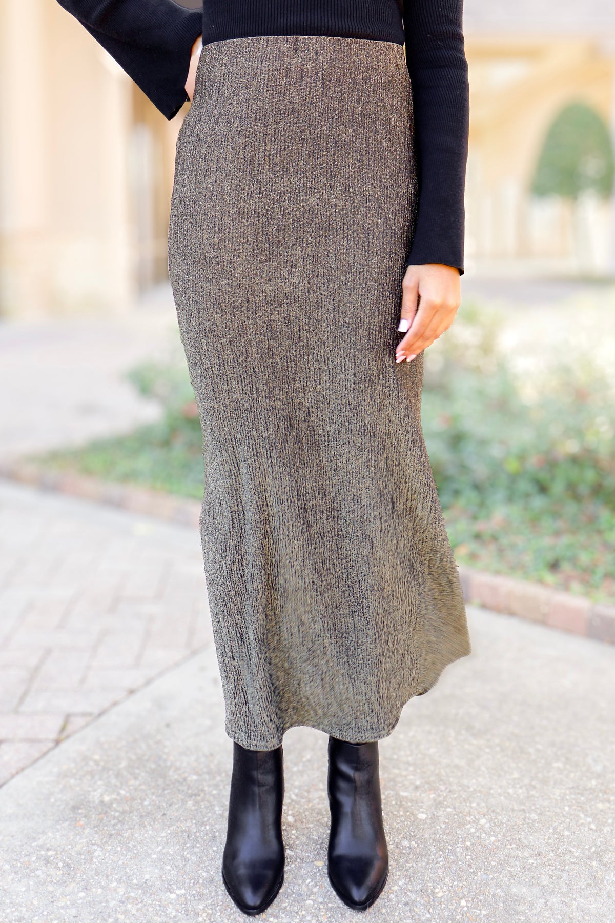 Got My Attention Elastic Waist Glitter Maxi Skirt-SKIRT LONG