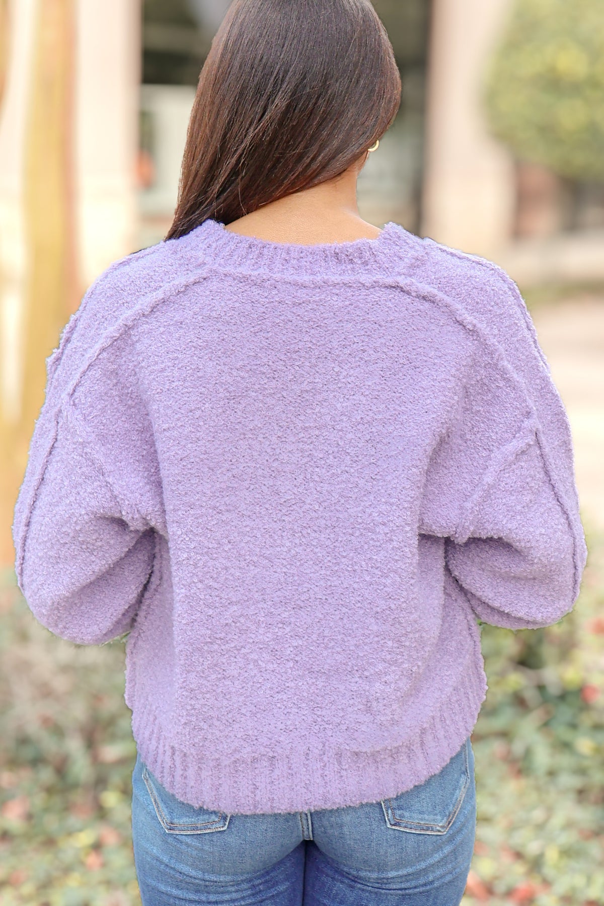 Before You Know It Exposed Seam V Neck Sweater-TOP WINTER SWEATER