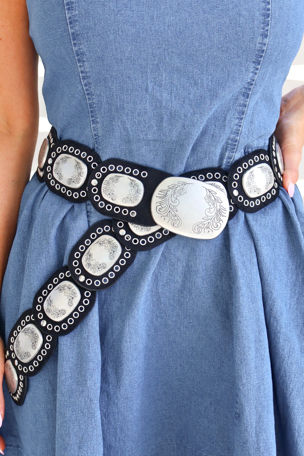 When You See Me Western Pleather Concho Belt-ACC BELT