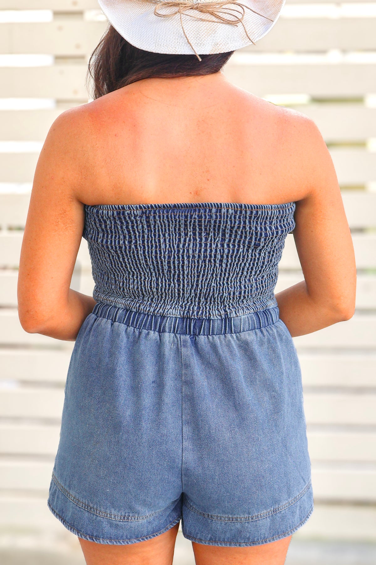 Step It Up Strapless Denim Romper-FAD ROMPER SHORT