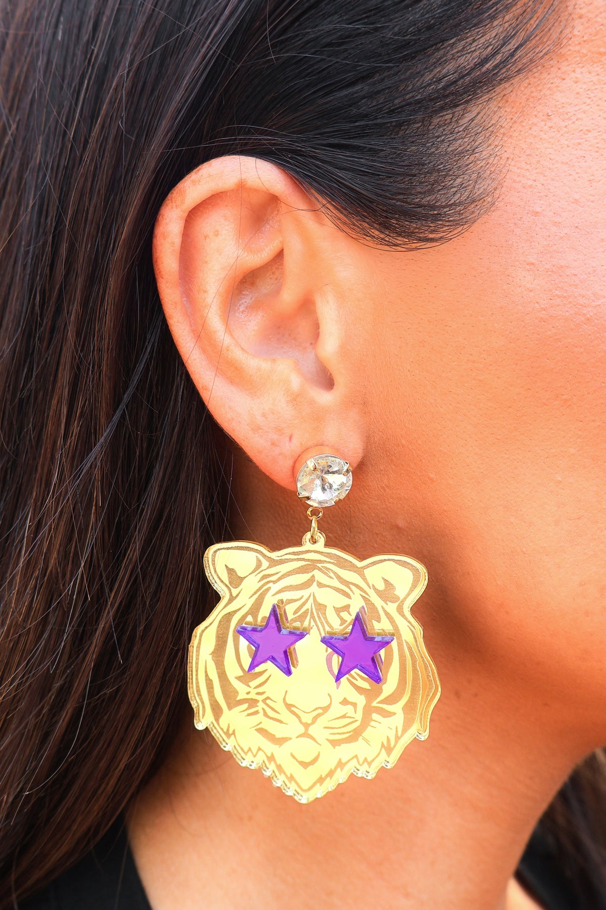 Leave Your Mark Star Eyed Tiger Face Earrings by Louie Love