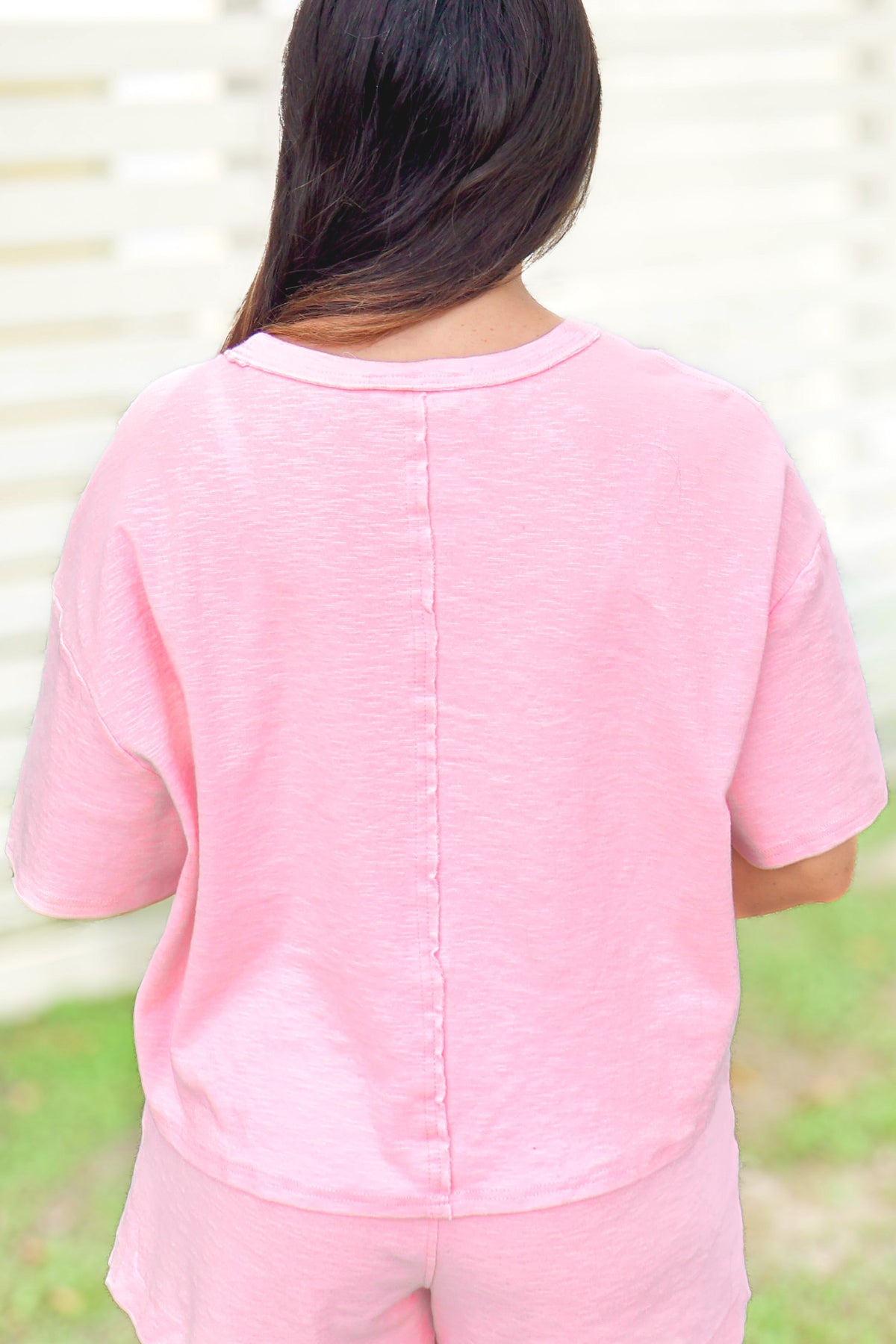 Wish You Would Exposed Seam Oversized Pocket Tee Size M-TOP S/S SOLID