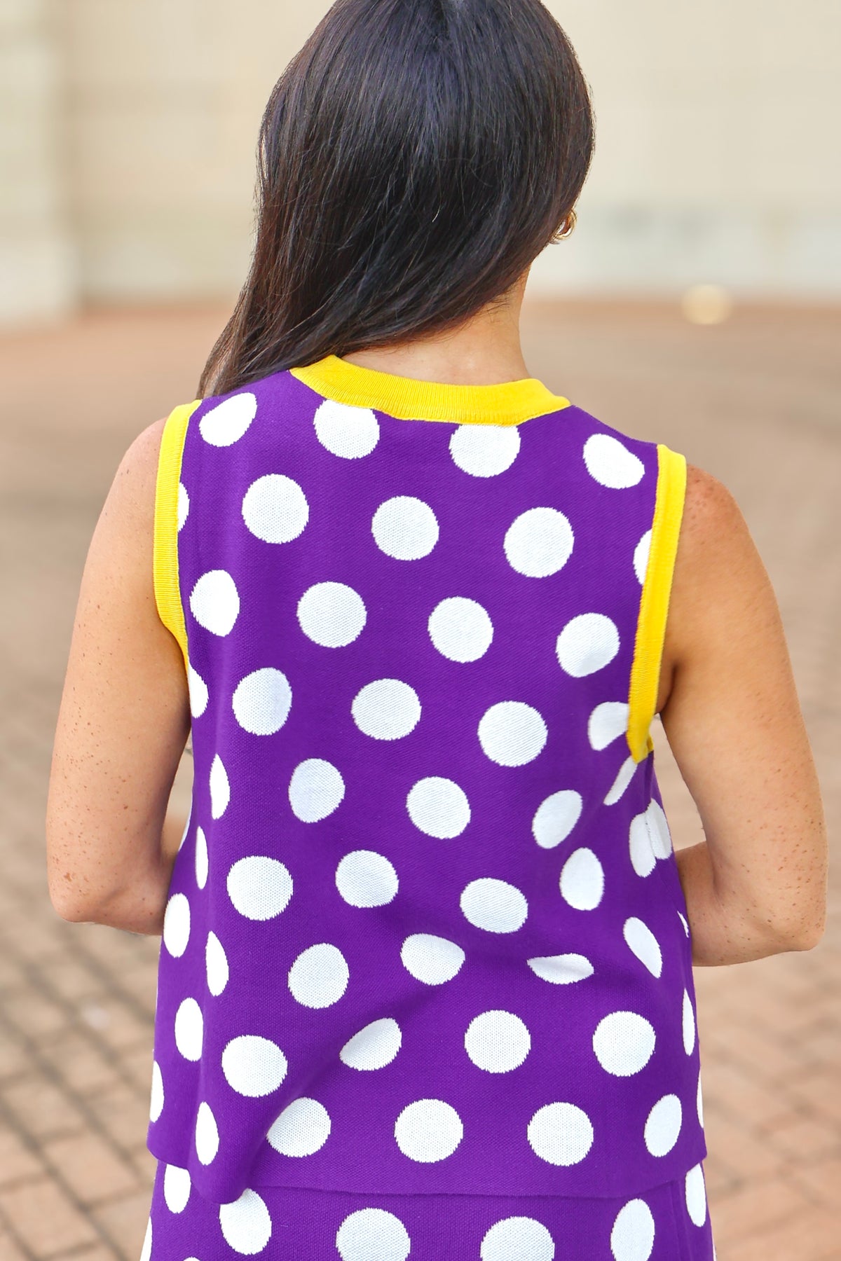 Hear the Roar Sequin Helmet Knit Vest by Queen of Sparkles in Purple - back view